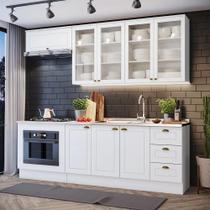 Cozinha Modulada 240cm para Forno de Embutir Americana 6 peças 8 Portas 3 Gavetas Henn - Branco HP Fosco
