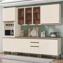 Cozinha Modulada 271,5cm 6 Peças com Vidro e Torre Quente 14 Portas 2 Gavetas Connect Henn - Off White Cozinha Modulada 271,5cm 6 Peças com Vidro e Torre Quente 14 Portas 2 Gavetas Connect Henn - Off White