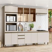 Cozinha Modulada 271,5cm Completa com Vidro 5 Peças 12 Portas 2 Gavetas Connect Henn - Duna/Cristal