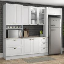 Cozinha Modulada 276,5m 8 Portas 5 Gavetas com Torre de Geladeira Americana Henn - Branco/Calcare Cozinha Modulada 276,5m 8 Portas 5 Gavetas com Torre de Geladeira Americana Henn - Branco/Calcare