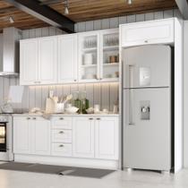 Cozinha Modulada 285cm com Vidro e Fechamento de Geladeira 10 Portas 3 Gavetas Americana Henn - Branco HP/Calcare Cozinha Modulada 285cm com Vidro e Fechamento de Geladeira 10 Portas 3 Gavetas Americana Henn - Branco HP/Calcare