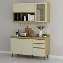 Cozinha Modulada 3 Peças 1 Aéreo 1 Balcão 120cm com Tampo. Bege/Nature Cozinha Modulada 3 Peças 1 Aéreo 1 Balcão 120cm com Tampo. Bege/Nature