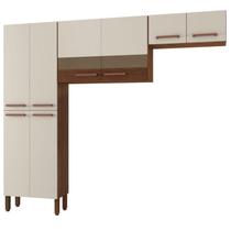 Cozinha Modulada 3 Peças 222cm 2933 Nogueira Off White Ripado KTP