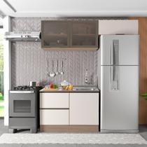 Cozinha Modulada 3 Peças 4 Portas 3 Gavetas com Balcão para Pia Etna Bege/Carvalho Oak/Off White Cozinha Modulada 3 Peças 4 Portas 3 Gavetas com Balcão para Pia Etna Bege/Carvalho Oak/Off White