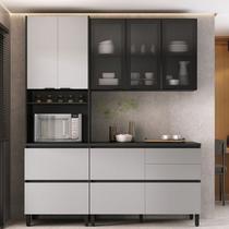 Cozinha Modulada 3 Peças 7 Portas 5 Gavetas MDF Dodradiça Slow Motion Lúmina Itatiaia Grafite/Fendi Cinza