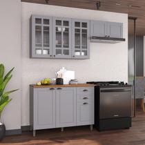Cozinha Modulada 3 Peças Balcão com Tampo Armário Aéreo com Vidro 100% MDF Bari Cinza/Titanio Fosco Cozinha Modulada 3 Peças Balcão com Tampo Armário Aéreo com Vidro 100% MDF Bari Cinza/Titanio Fosco