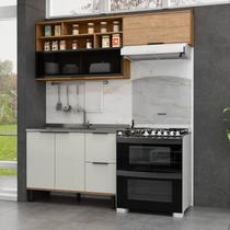 Cozinha Modulada 3 Peças Mdf com Aéreo 1200cm Porta de Vidro Basculante Toscana