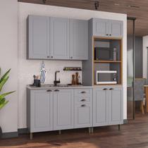 Cozinha Modulada 3 Peças Torre Quente Balcão e Armário Aéreo 100% MDF Bari Cinza/Titanio Fosco