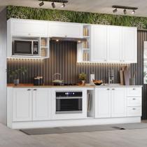 Cozinha Modulada 300cm com espaço para Cooktop Forno de Embutir e Nicho de Micro-ondas Americana Henn - Branco/Nature