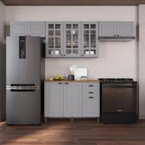 Cozinha Modulada 4 Peças 1 Balcão com Tampo 3 Aéreos 100% MDF com Vidro Bari Cinza/Titanio Fosco Cozinha Modulada 4 Peças 1 Balcão com Tampo 3 Aéreos 100% MDF com Vidro Bari Cinza/Titanio Fosco