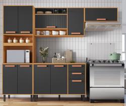 Cozinha Modulada 4 Peças 10 Portas 2 Gavetas e Nicho para Forno Napoles Cinza/Cinamomo/Grafite Intenso Cozinha Modulada 4 Peças 10 Portas 2 Gavetas e Nicho para Forno Napoles Cinza/Cinamomo/Grafite Intenso