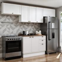 Cozinha Modulada 4 Peças 100% MDF Americana com Tampo e Rodapé Branco/Ébano Iluminata