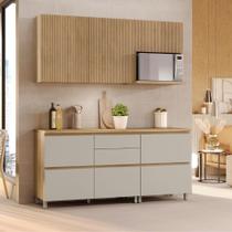 Cozinha Modulada 4 Peças 190cm 5 Portas e 5 Gavetas com Aéreo Nicho para Micro-ondas Rainha Nesher
