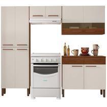 Cozinha Modulada 4 Peças 222cm 2936 Nogueira Off White Ripado KTP