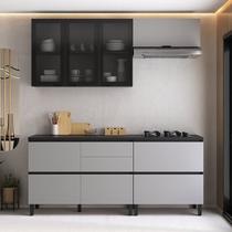 Cozinha Modulada 4 Peças 6 Portas 5 Gavetas MDF Dodradiça Slow Motion Lúmina Itatiaia Cinza/Grafite/Fendi
