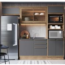 Cozinha Modulada 4 Peças 7 Portas 3 Gavetas com Divisor de Talheres 1 Nicho para Forno Viena Cinza