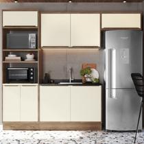 Cozinha Modulada 4 Peças 8 Portas 1 Nicho para Forno 100% MDF Louro Freijó e Argila Viena Bege Cozinha Modulada 4 Peças 8 Portas 1 Nicho para Forno 100% MDF Louro Freijó e Argila Viena Bege