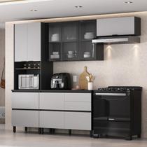 Cozinha Modulada 4 Peças 8 Portas 5 Gavetas MDF Dodradiça Slow Motion Lúmina Itatiaia Grafite/Fendi Cinza