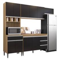 Cozinha Modulada 4 Peças Balcão com Tampo 120cm Andréia Amêndoa/Preto - AJL Móveis