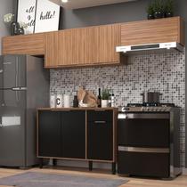 Cozinha Modulada 4 Peças com 2 Aéreos Basculantes Nogal Preto - Thalita Móveis Sul