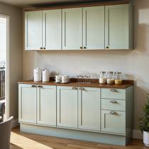 Cozinha Modulada 4 Peças com 2 Aéreos e 2 Balcões 100% MDF Portas Americanas Provençal Iluminata Verde/Mint/Ébano Fosco