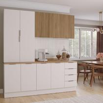 Cozinha Modulada 4 Peças com Tampo 2 Aéreos 5 Portas e 2 Balcões Ipanema CabeCasa MadeiraOriginals Branco/Acácia Cozinha Modulada 4 Peças com Tampo 2 Aéreos 5 Portas e 2 Balcões Ipanema CabeCasa MadeiraOriginals Branco/Acácia