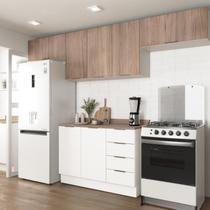 Cozinha Modulada 4 Peças com Tampo 3 Aéreos e 1 Balcão para Pia Ipanema CabeCasa MadeiraOriginals Marrom/Acácia/Branco Cozinha Modulada 4 Peças com Tampo 3 Aéreos e 1 Balcão para Pia Ipanema CabeCasa MadeiraOriginals Marrom/Acácia/Branco