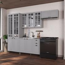 Cozinha Modulada 4 Peças Cristaleira Balcão sem Tampo 2 Aéreos 100% MDF com Vidro Bari Cinza/Titânio Fosco Cozinha Modulada 4 Peças Cristaleira Balcão sem Tampo 2 Aéreos 100% MDF com Vidro Bari Cinza/Titânio Fosco