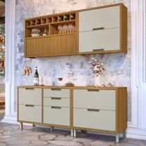 Cozinha Modulada 4 Peças Ripado Imperatriz 100% MDF Marrom/Freijó/Off White