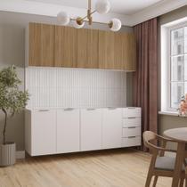 Cozinha Modulada 4 Peças Sem Tampo 2 Aéreos e 2 Balcões Ipanema CabeCasa MadeiraOriginals Acácia/Branco Cozinha Modulada 4 Peças Sem Tampo 2 Aéreos e 2 Balcões Ipanema CabeCasa MadeiraOriginals Acácia/Branco