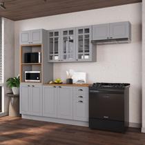 Cozinha Modulada 4 Peças Torre Quente Balcão com Tampo 2 Aéreos 100% MDF com Vidro e Rodapé Bari Cinza/Titanio Fosco Cozinha Modulada 4 Peças Torre Quente Balcão com Tampo 2 Aéreos 100% MDF com Vidro e Rodapé Bari Cinza/Titanio Fosco
