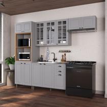 Cozinha Modulada 4 Peças Torre Quente Balcão sem Tampo 2 Aéreos 100% MDF com Vidro Bari Cinza/Titanio Fosco Cozinha Modulada 4 Peças Torre Quente Balcão sem Tampo 2 Aéreos 100% MDF com Vidro Bari Cinza/Titanio Fosco