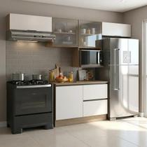 Cozinha Modulada 5 Peças 5 Portas 3 Gavetas com Nicho para Micro-ondas e Balcão para Pia Etna Carvalho Off White