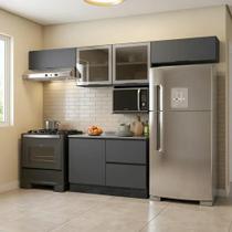 Cozinha Modulada 5 Peças 5 Portas 3 Gavetas com Nicho para Micro-Ondas e Balcão para Pia Etna Grafite Preto