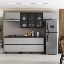 Cozinha Modulada 5 Peças 7 Portas 5 Gavetas MDF Dodradiça Slow Motion Lúmina Itatiaia Cinza/Grafite/Fendi