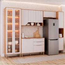 Cozinha Modulada 5 Peças com 1 Cristaleira 1 Balcão 2 Armários Aéreos e 1 Torre Celeste Cinamomo/Off White Cozinha Modulada 5 Peças com 1 Cristaleira 1 Balcão 2 Armários Aéreos e 1 Torre Celeste Cinamomo/Off White