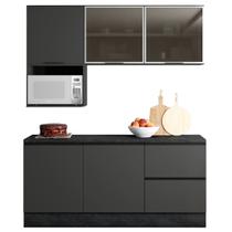 Cozinha Modulada 5 Peças Com 5 Portas e 3 Gavetas Com Vidro Fumê Etna Cor Grafite Poliman Móveis