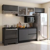 Cozinha Modulada 5 Peças com Nicho para Micro-Ondas e Balcão com Tampo 5 Portas 3 Gavetas Etna Grafite Preto