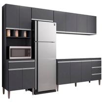 Cozinha Modulada 5 Peças com Tampo 280cm 12 Portas 4 Gavetas Natalie Cinza - ÉdeCasaMóveis