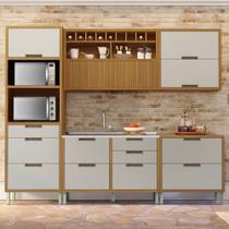 Cozinha Modulada 5 Peças Ripado Imperatriz 100% MDF Marrom/Freijó/Off White
