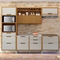 Cozinha Modulada 5 Peças Ripado Imperatriz 100% MDF Marrom/Freijó/Off White