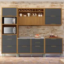Cozinha Modulada 5 Peças Torre Quente Ripado Imperatriz 100% MDF Marrom/Freijó/Grafite Cozinha Modulada 5 Peças Torre Quente Ripado Imperatriz 100% MDF Marrom/Freijó/Grafite