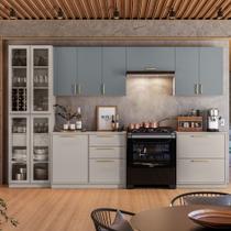 Cozinha Modulada 6 Peças 12 Portas 5 Gavetas Com Cristaleira MDF Rodapé em PVC Essence Itatiaia