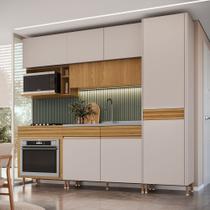 Cozinha Modulada 6 Peças 2 Gavetas Ripadas 260cm com Pés Tampo e Balcão Forno 100% BP Organic Bege/S Cozinha Modulada 6 Peças 2 Gavetas Ripadas 260cm com Pés Tampo e Balcão Forno 100% BP Organic Bege/S