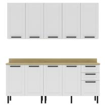 Cozinha Modulada 6 Pecas 200 cm MDF Branco Carvalho Tecno Mobili