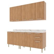 Cozinha Modulada 6 Pecas 200 cm MDP Freijo Marmore Branco Tecno Mobili