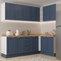Cozinha Modulada 6 Peças 3 Armários Aéreos e Nichos, 3 Balcões CabeCasa MadeiraOriginals Azul/Branco Cozinha Modulada 6 Peças 3 Armários Aéreos e Nichos, 3 Balcões CabeCasa MadeiraOriginals Azul/Branco