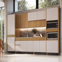 Cozinha Modulada 6 Peças 5 Gavetas Ripadas 328cm com Pés Tampo e Torre Quente 100% BP Organic