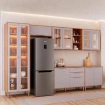 Cozinha Modulada 6 Peças Brilhante com 1 Cristaleira 2 Balcões 3 Armários Aéreo