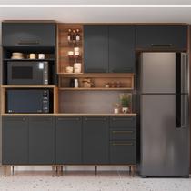 Cozinha Modulada 6 Peças com Tampo 120cm Torre Quente para 2 Fornos Nicho Decorativo Isabelle Cinza/Freijó/Grafite Cozinha Modulada 6 Peças com Tampo 120cm Torre Quente para 2 Fornos Nicho Decorativo Isabelle Cinza/Freijó/Grafite